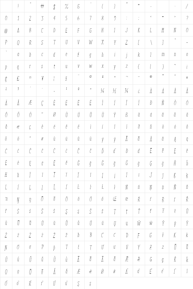 ENYO Serif Light Italic Character Map ENYO Serif Light Italic Character Map