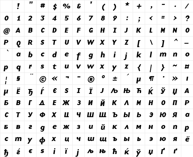 BaseNineC Bold Italic Character Map BaseNineC Bold Italic Character Map