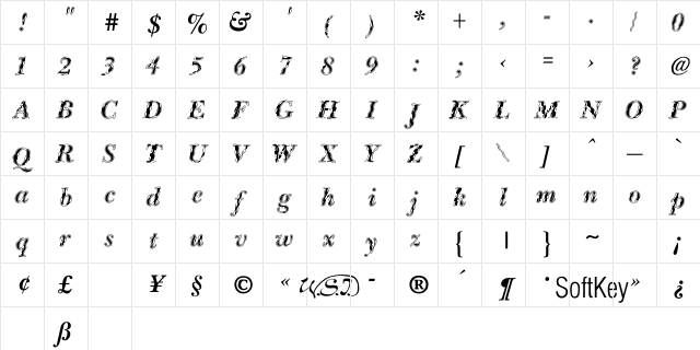 Peggy Bold Italic Regular Character Map