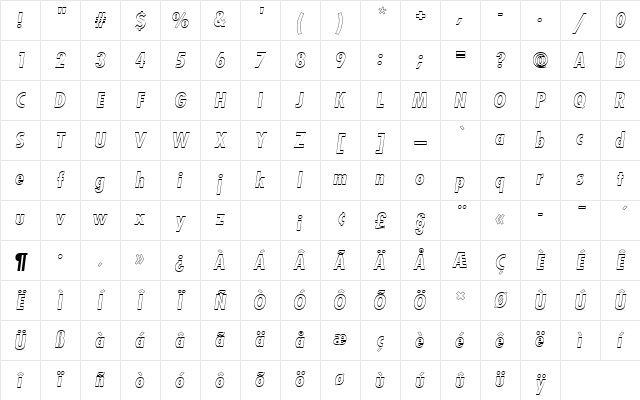FuturaTBolConOblOu1 Regular Character Map FuturaTBolConOblOu1 Regular Character Map