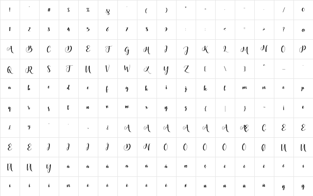 Bontella Script Regular Character Map Bontella Script Regular Character Map