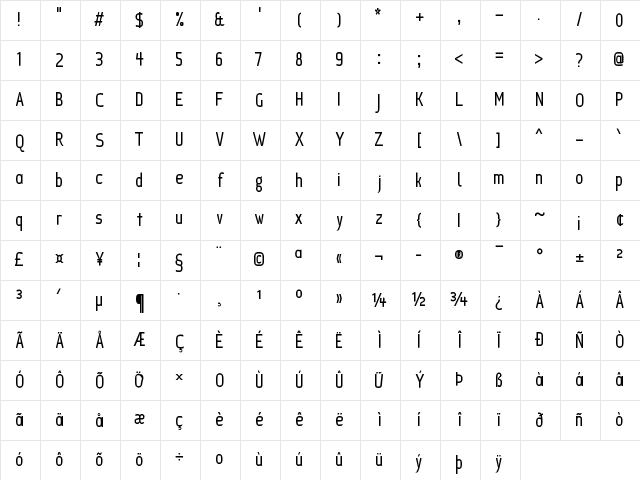 Ice Sans Compressed Regular Character Map Ice Sans Compressed Regular Character Map
