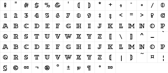 a_DexterOtl Regular Character Map a_DexterOtl Regular Character Map