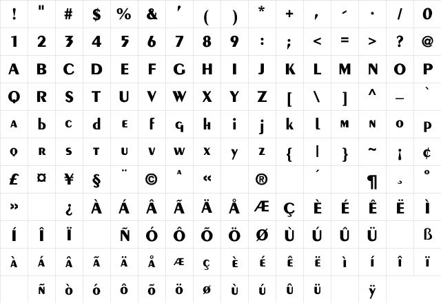 Peignot-Demi-Bold Regular Character Map