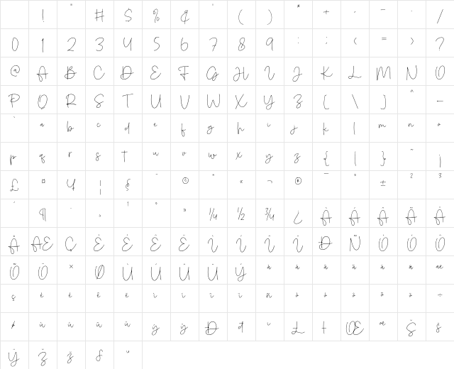 Amichan Regular Character Map
