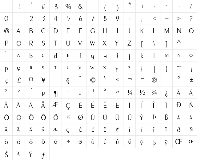 Peignot-Light Light Character Map Peignot-Light Light Character Map