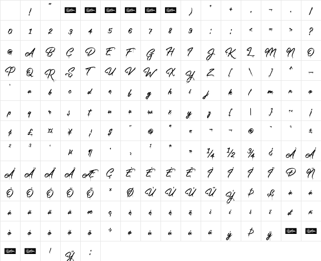 The Gunslinger Waterdrop Regular Character Map