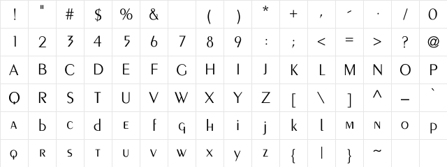 Peignot Light Character Map