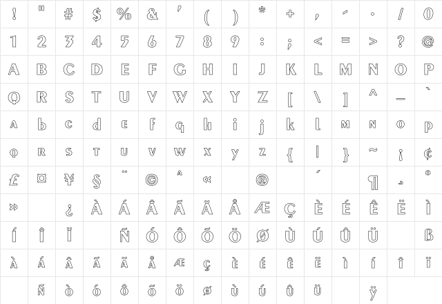Peignot-Demi-Bold Hollow Regular Character Map Peignot-Demi-Bold Hollow Regular Character Map