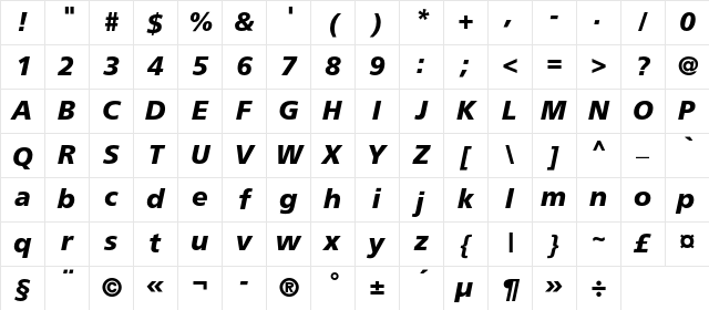 FreeSetBoldC Italic Character Map FreeSetBoldC Italic Character Map