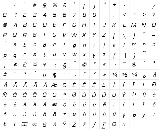 PelicaSSK Italic Character Map PelicaSSK Italic Character Map