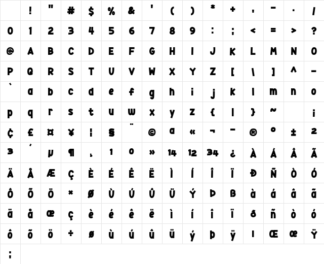 Yokelvision Regular Character Map