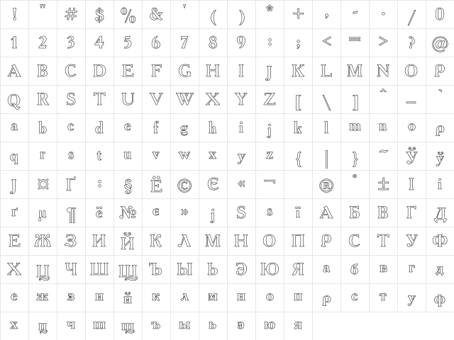 Academy Ho Regular Character Map