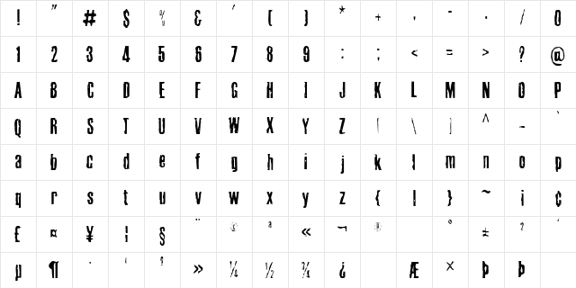 Cabeen Condensed Regular Character Map
