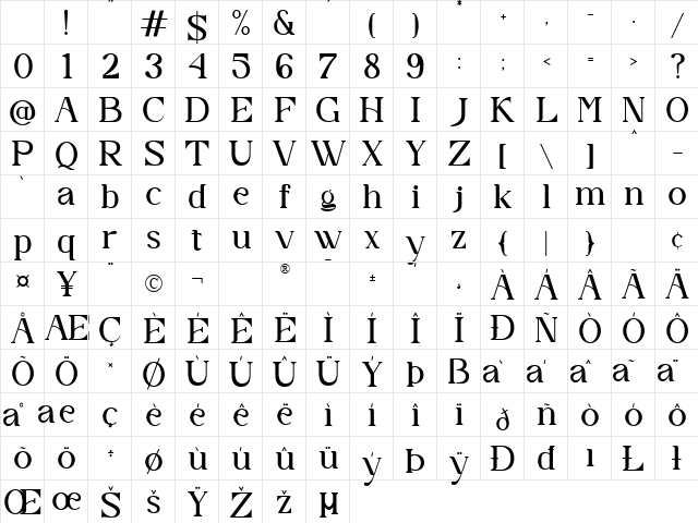 Yustika Regular Character Map