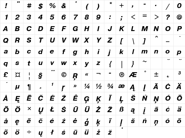 PragmaticaBTT BoldItalic Character Map PragmaticaBTT BoldItalic Character Map