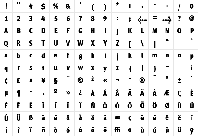 MetroMeta Black Character Map