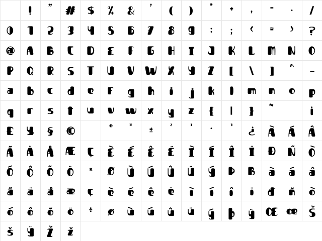 Junior Schoolboy Regular Character Map Junior Schoolboy Regular Character Map