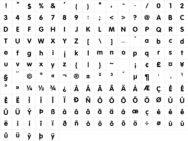 Vag_Rounded-Bold Regular Character Map