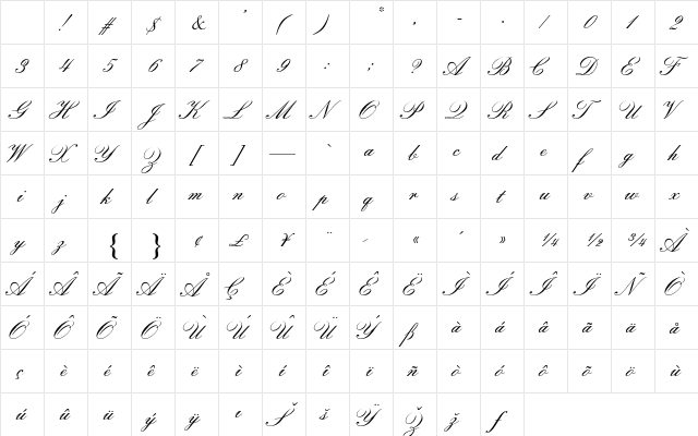 Florentine Script II AT Regular Character Map