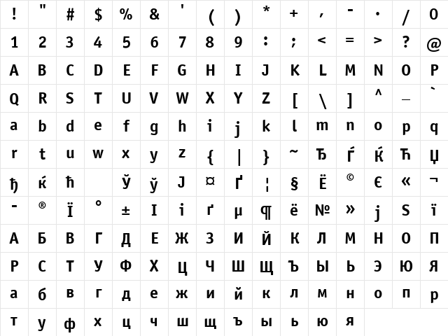 OfficinaSansCTT Bold Character Map