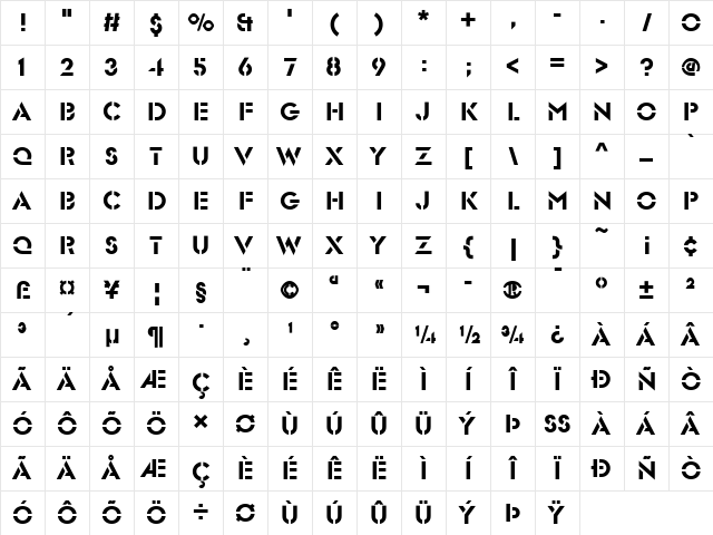 Glaser Stencil D Regular Character Map