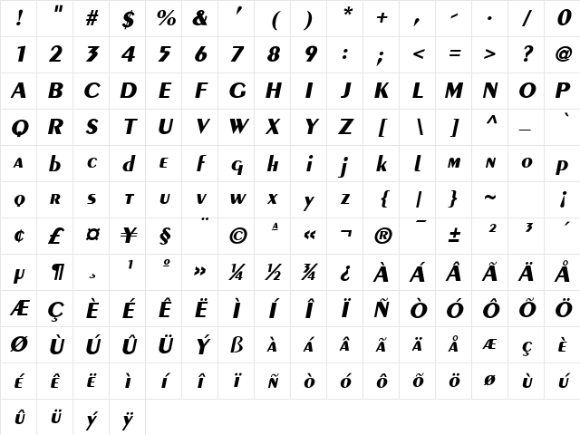 Penoir Bold-Oblique Character Map Penoir Bold-Oblique Character Map