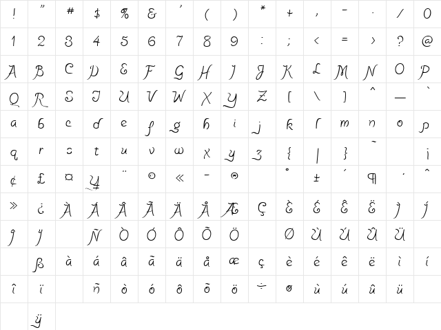 PensleCaligraf Regular Character Map