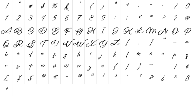 Love Conchetta Regular Character Map Love Conchetta Regular Character Map