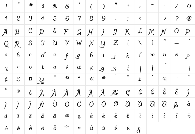 PensleCaligraf Bold Character Map