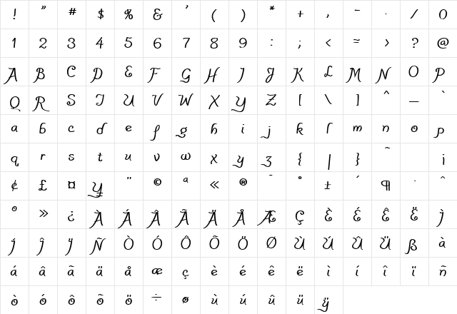 PensleCaligraf Bold Character Map