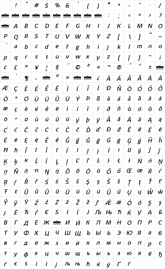 Kabrio Alternate Italic Character Map