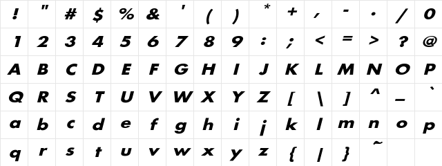 Sulley Extended Oblique Bold Bold Character Map Sulley Extended Oblique Bold Bold Character Map