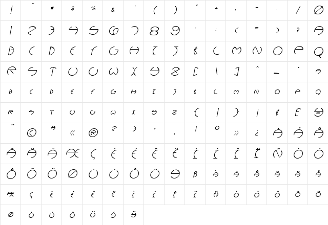 Adamon Oblique Character Map