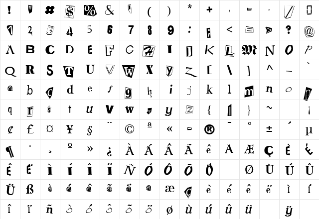 RAYMOND Regular Character Map RAYMOND Regular Character Map