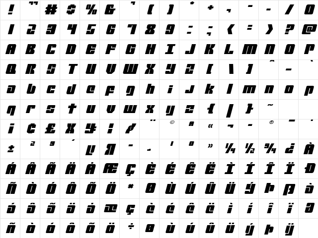 Mobile Infantry Expanded Italic Expanded Italic Character Map