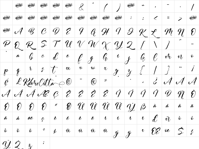 Kamelitta Regular Character Map Kamelitta Regular Character Map