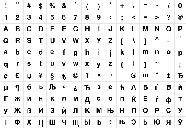 HelveticaCyrillicBold Regular Character Map HelveticaCyrillicBold Regular Character Map