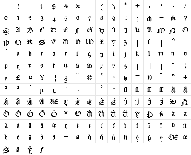 DS CaslonGotischOsF Regular Character Map