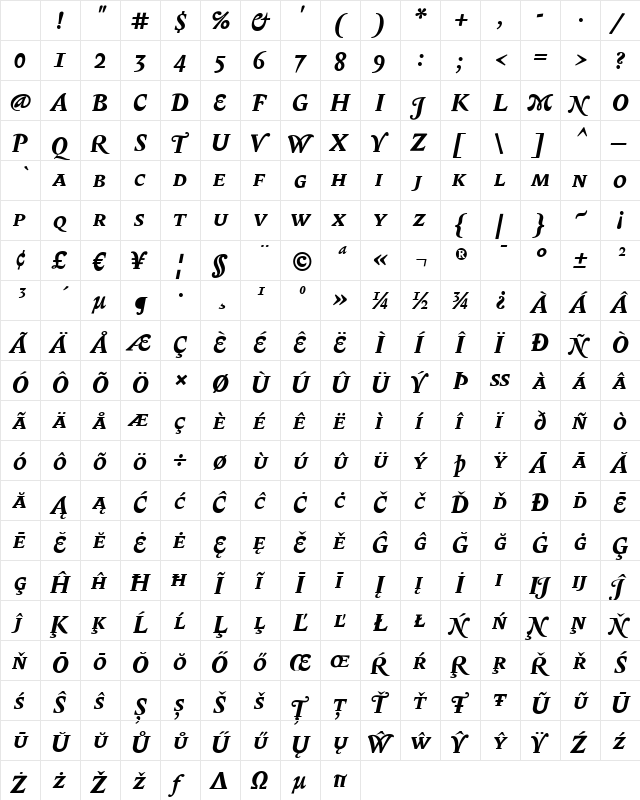 BiblonCaps Bold Italic Character Map BiblonCaps Bold Italic Character Map