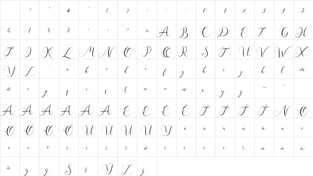 Andieny Regular Character Map
