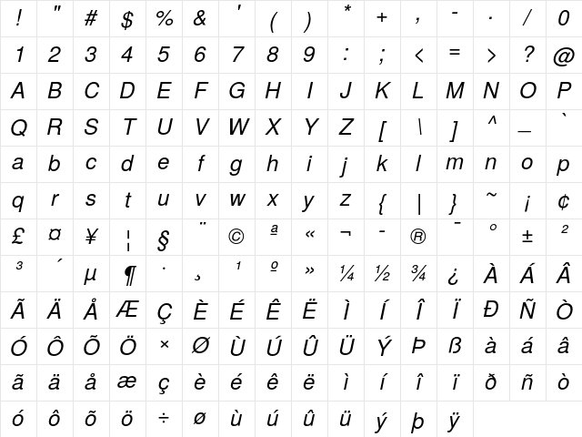 TeX Gyre Heros Italic Character Map TeX Gyre Heros Italic Character Map