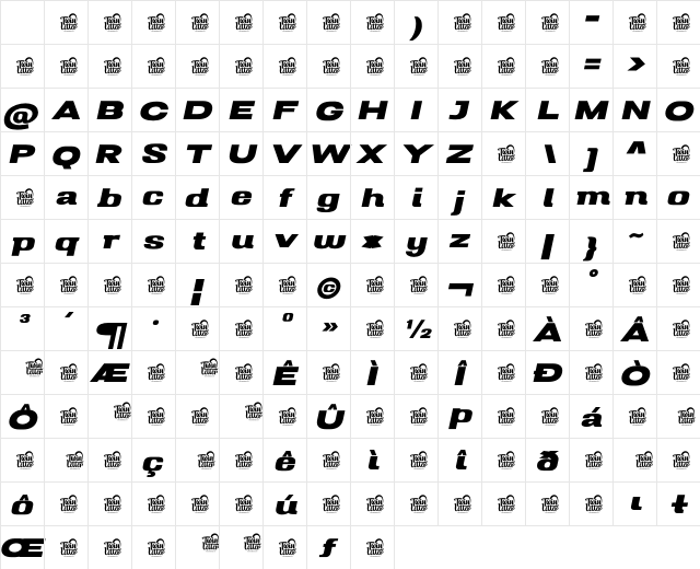 Mugio ExtBd Slant Regular Character Map