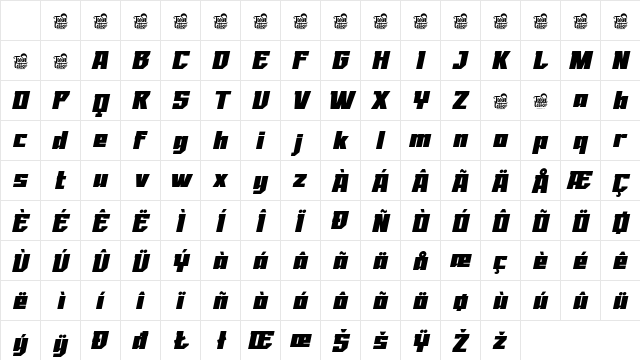 NOKRIOS Gash Slant Regular Character Map