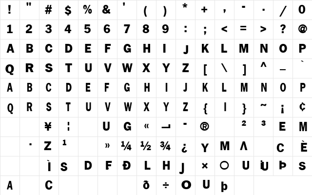 BigEd Regular Character Map BigEd Regular Character Map