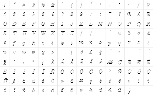 CenturyExpTRegItaOu1 Regular Character Map CenturyExpTRegItaOu1 Regular Character Map