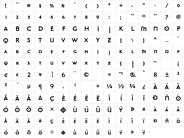 MasonSansAlternate Bold Character Map