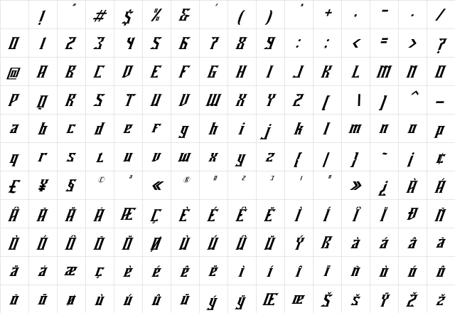 Miles hunt Clean Italic Regular Character Map Miles hunt Clean Italic Regular Character Map