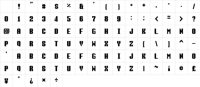 F-Zero SNES Regular Character Map