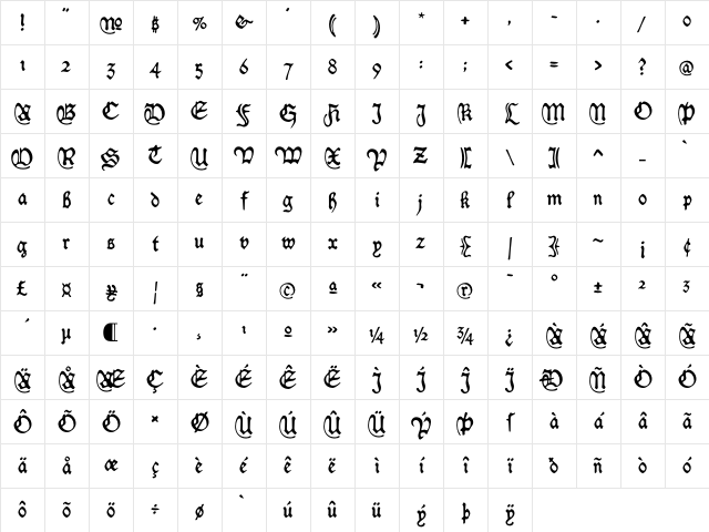 Caxton Script Character Map Caxton Script Character Map